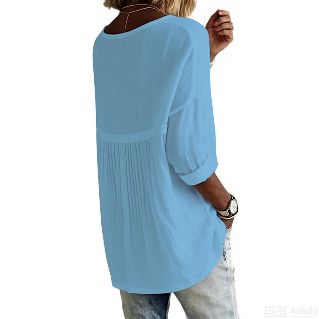 Women's Casual, Loose, Fashionable Long-sleeved Button-up Pullover Top