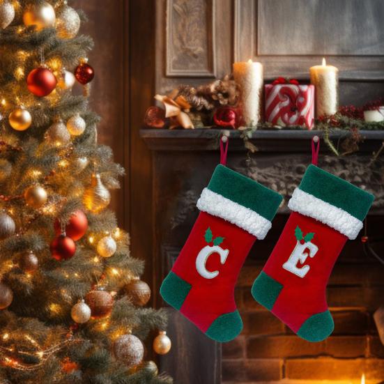 18 Inches Monogram Christmas Stockings with Letters Embroidered Initials Xmas Hanging