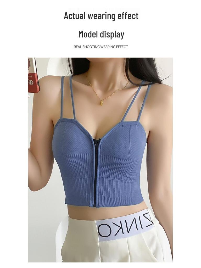 Trendy Zipper Back Tank Top with Chest Pads - Women's Bandeau Bra