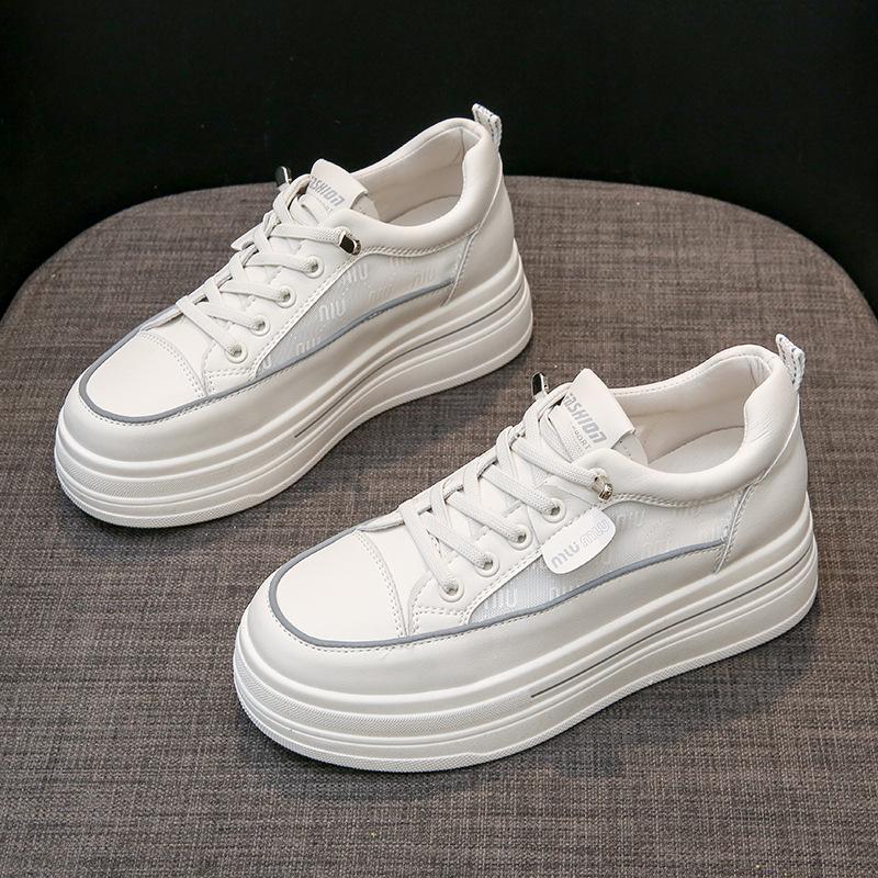 

Летняя тонкая сетчатая дышащая стелька, увеличивающая рост, женская обувь из натуральной кожи на платформе, белые туфли, новые повседневные кроссовки 40