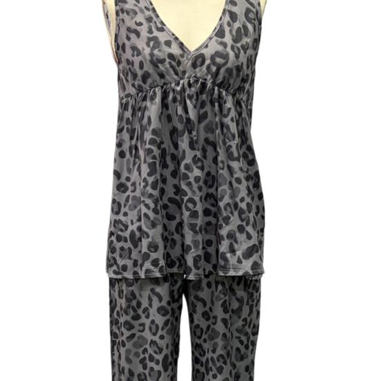 Conjuntos de 2 Piezas Estampados de Verano para Mujer Camiseta sin Mangas con Cuello en V y Pantalones de Pierna Ancha Conjuntos para Estar en Casa Atuendos Casuales de Vacaciones