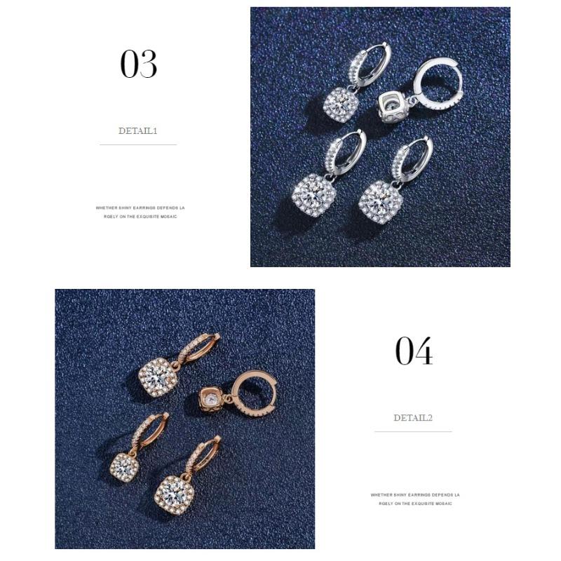 1PC moissanite earrings s925 sterling silver zircon stud earrings women's earrings classic square bag earrings jewelry