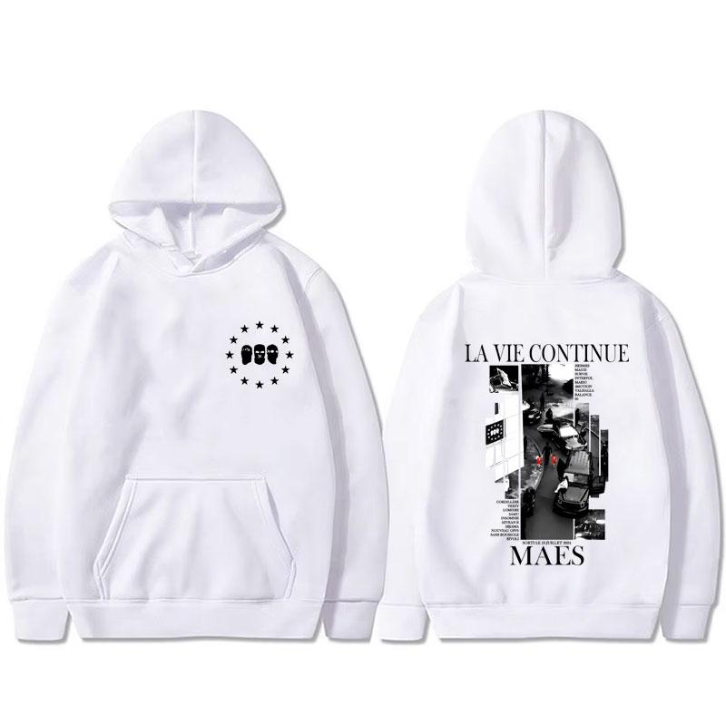 Rapper Maes La Vie Continue Album Grafik Hoodie Herren Damen Hip Hop Mode Popmusik Sweatshirt Herren Lässige Vintage Pullover
