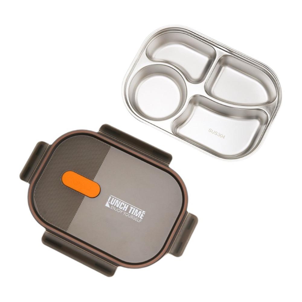 Large Capacity Stainless Steel Lunch Box Leak-proof Divided Lunch Plate  Picnic Use Black 4 Grids