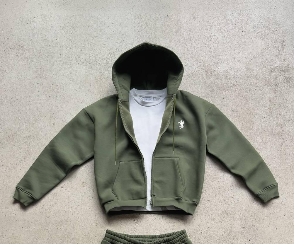 Pánská trendy podzimní ležérní mikina s kapucí a zipem, sada bund