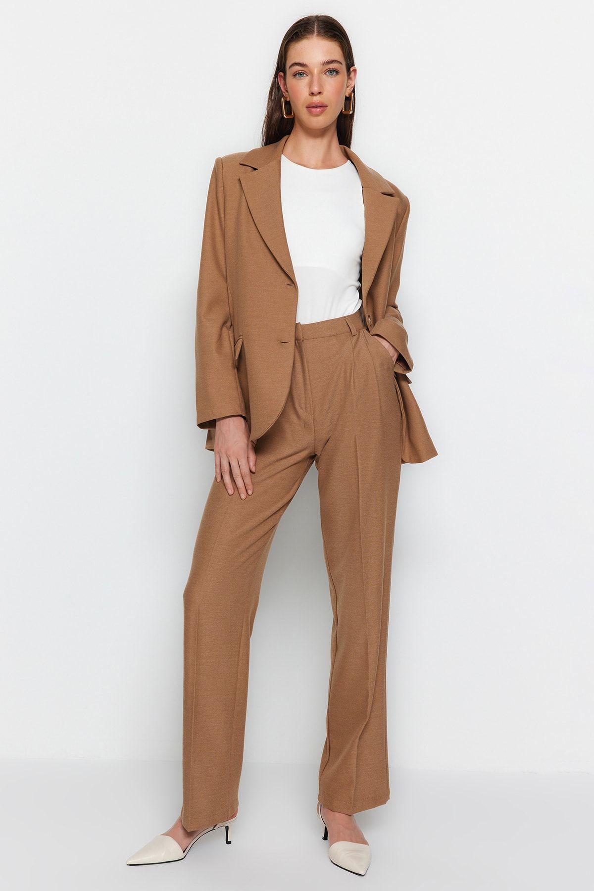 

Women s Fashion Limited Edition Brown Straight Straight Cut Pleated Woven Trousers M