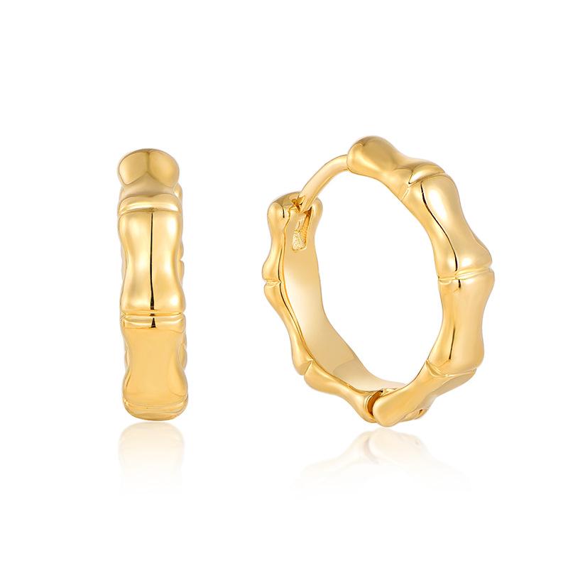 Gold Geometric Bamboo Shape S925 Sterling Silver Ear Cuff Stud Earrings - European & American Fashion 925 Silver