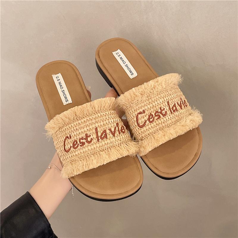 

Ethnic style cool slippers women s outer slippers summer 2025 new Roman cool slippers flat bottom non-slip one-word drag 40 хаки
