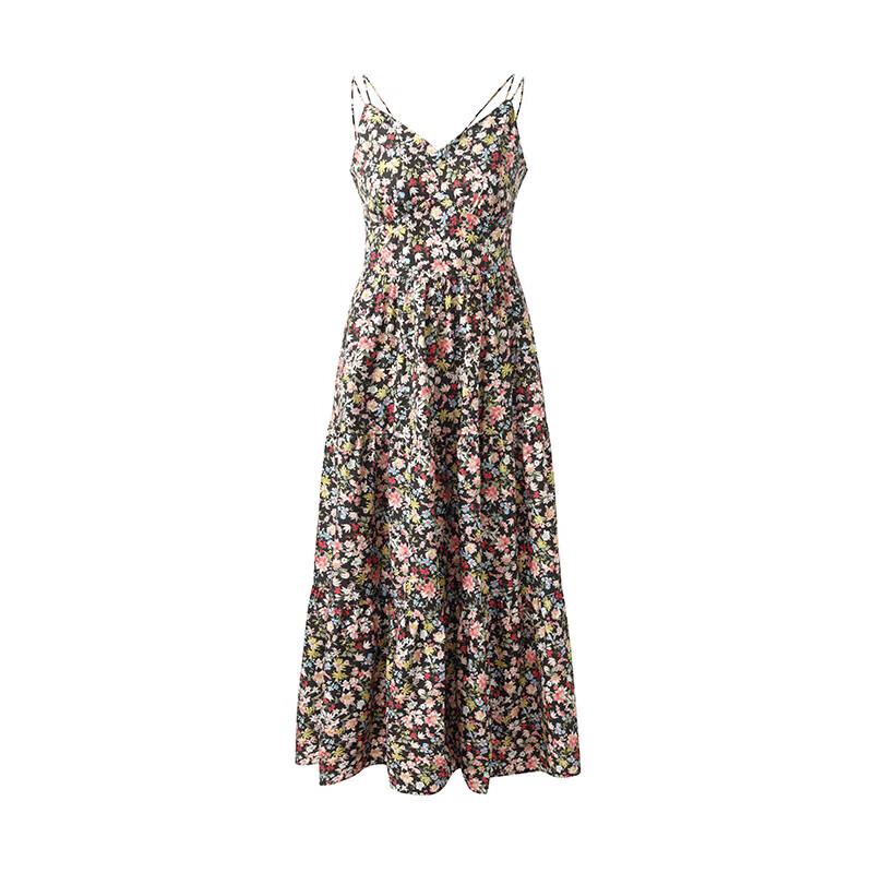 GOELIA Summer Floral Print Spaghetti Strap Midi Dress