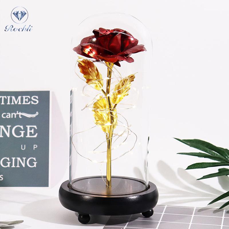 Gold Foil Rose Eternal Flower Glass Cover Gift for Valentine's Day, Christmas, New Year