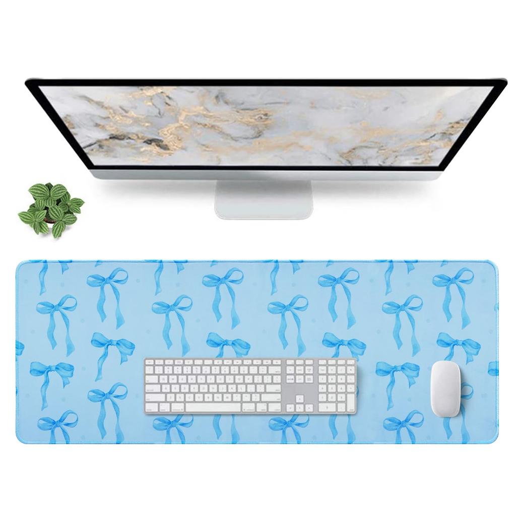 Sweet Pink Dot Bow Mouse Pad Watercolor Ribbon Knot Pattern Non Slip Desk Mat For Gamers Office Home Keyboard Desktop Decor