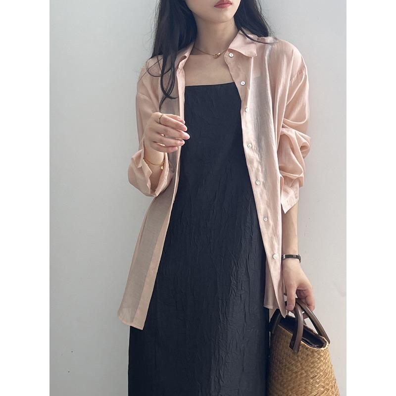 Chinese Plate Button Lightweight Sun Shirt Women's Summer Back Split Blouse Tops