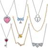 New Silver Gem Heart Bee Blue Crystal Chain Choker Necklace Key Pendent Adjustable Snake Bracelet Jewelry Set Gift