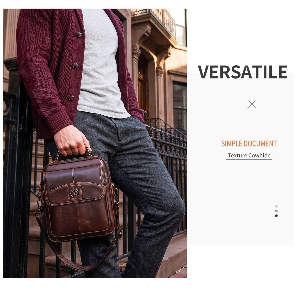 Men Genuine Leather Crossbody Backpack for Business and Commuting, Large Capacity