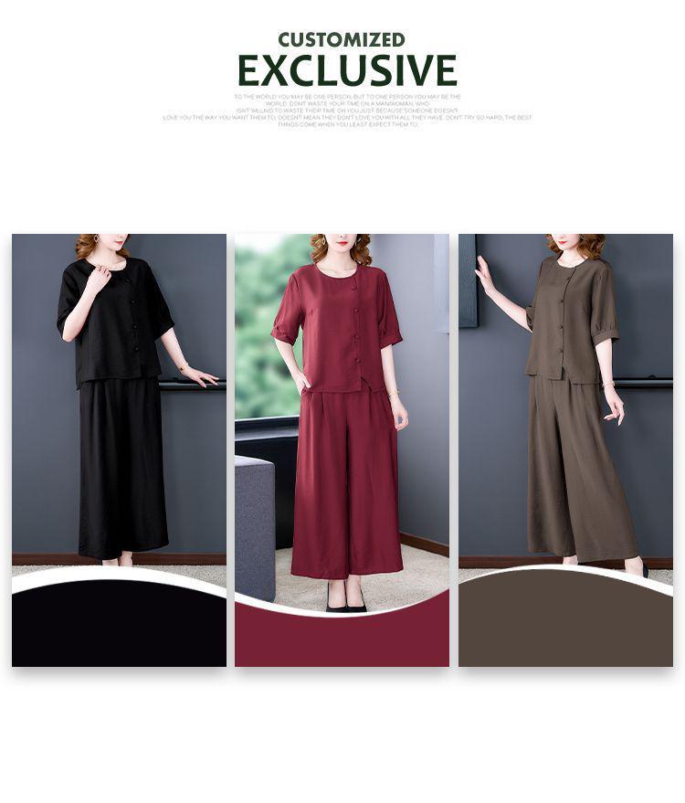 Stylish Cotton Linen Summer Outfit Set for Middle-aged Women - Short Sleeve Top 2026