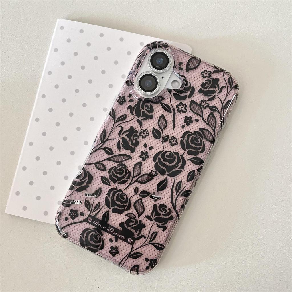 Anti-Drop Simple Lace Rose Phone Case for iPhone 14/13/12/11 Pro Max