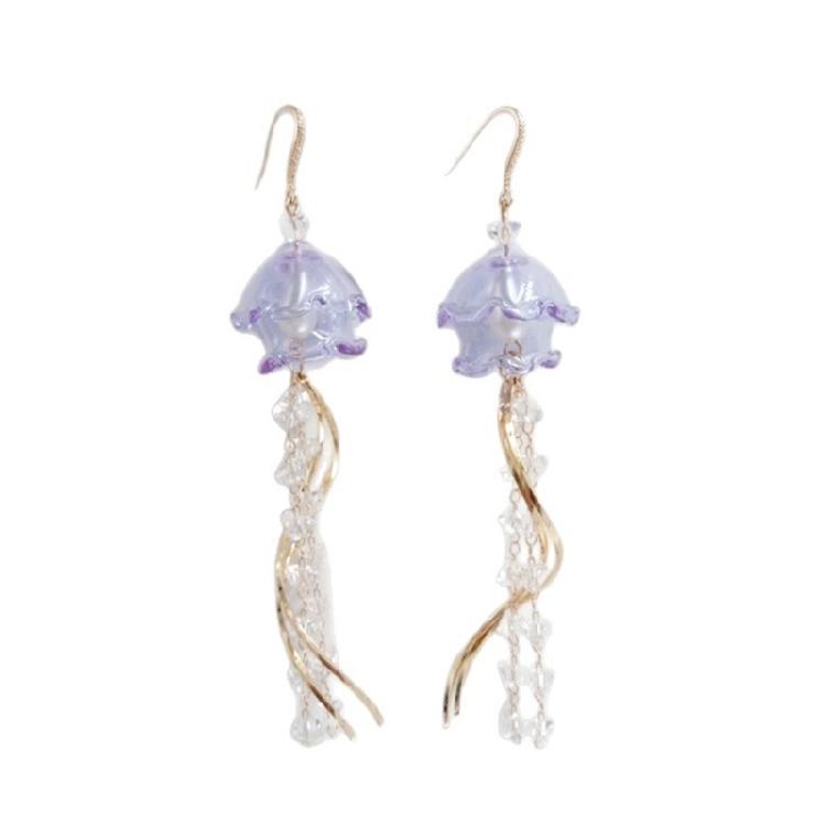 Trendy Watercolor Jellyfish Dangle Earrings Lightweight Acrylic Material Alloy Ear Pendant For Sensitive Skin