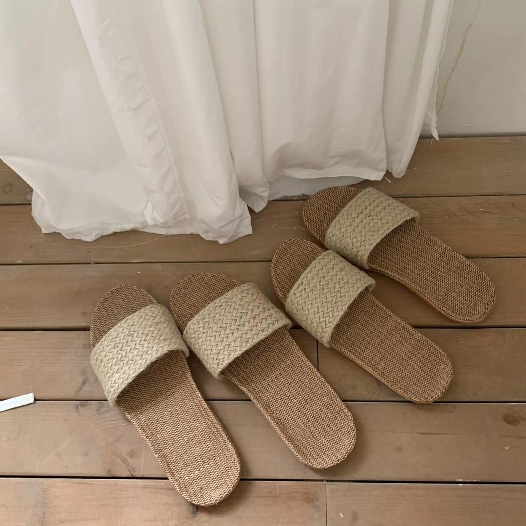 Summer Breathable Linen Indoor Sandals - Non-Slip, Sweat-Absorbing, Cotton Straw Slippers for Couples
