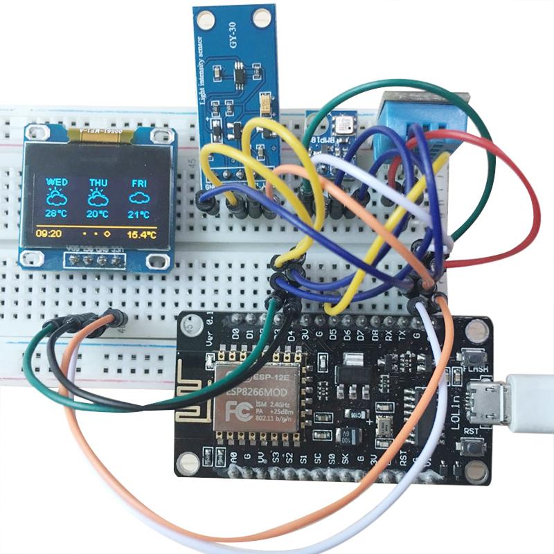 ESP8266 Weather Instrument Kit Weather Station,DHT-11 BMP-180 BH1750 Sensor NodeMCU 0.96'' OLED Board for Arduino IoT Starter