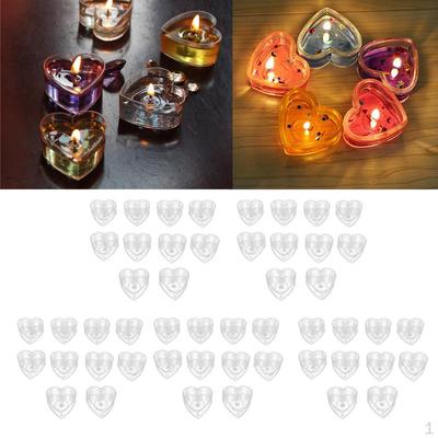 50x Heart Shaped Plastic Clear Tealight Wax Container Candle