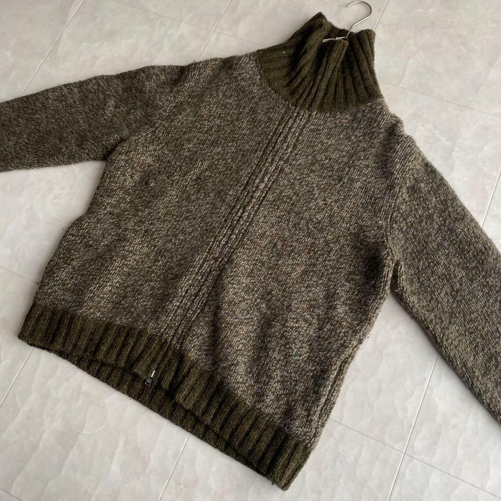 Used 90s Vintage Made in Italy 100% Wool Knit Blouson Khaki 50