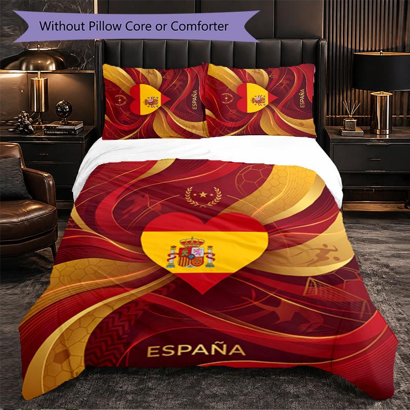 Spain football Pattern 3 Pieces Bedding Set Soft Microfiber Duvet Cover with Pillow Cases for Bedroom