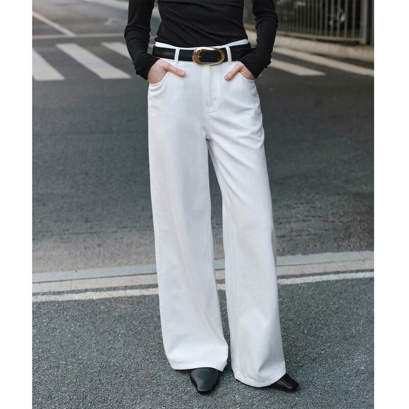 Giovanni Valentino Women's White High-Waist Straight Wide Leg Jeans