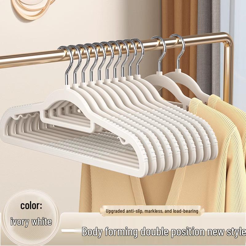 Dual-Position Non-Slip Collar-Protecting Plastic Drying Rack and Clothes Hanger for Home & Dorm Storage