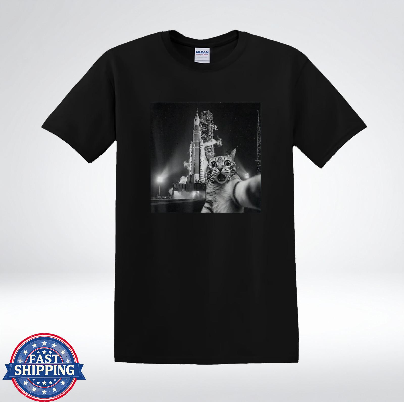 Funny Cat Selfie Rocket Launch Space Meme Graphic Unisex T-Shirt S