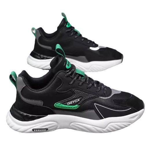 Men's Shoes 2024 New Autumn Mesh Breathable Non-slip Running Sneakers Thick-soled Heightening Black Versatile Dad Shoes