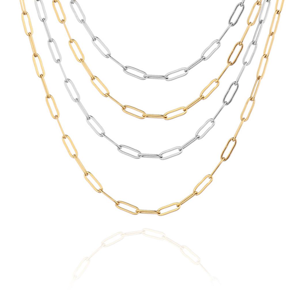 2.5/2.7/4mm Stainless Steel Gold/Silver Color Paper Clip Link Chain Necklace Fashion Jewelry Can Be Customized Length 14-30inch
