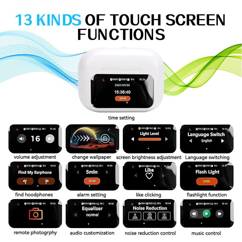 Bluetooth Headphones Touch Screen ANC Noise Cancelling Wireless Earbuds