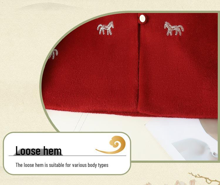 2026 Spring Women's Chinese New Year Embroidered Cardigan – Horse-Themed Wool Coat for Mothers & Mother-in-Laws