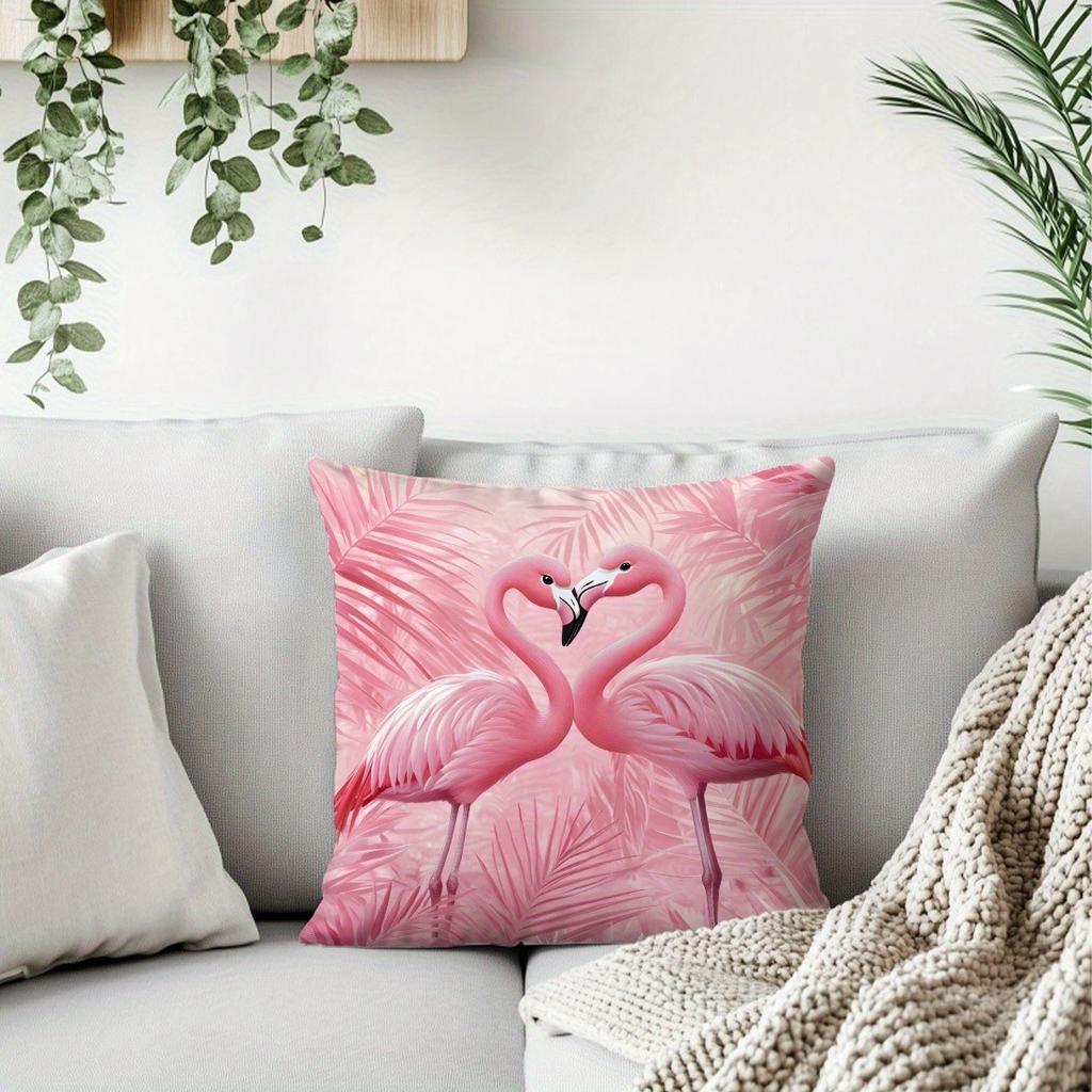 Federa Decorativa Stampata con Design di Fenicotteri Rosa e Foglie Tropicali per la Decorazione Quotidiana della Casa