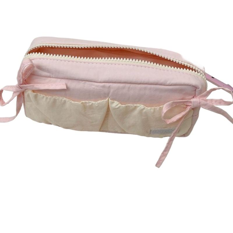 

Small Fresh Cloud Toast Bow High Beauty Student Pen Case Multi Functional Large Capacity Storage Bag розовый