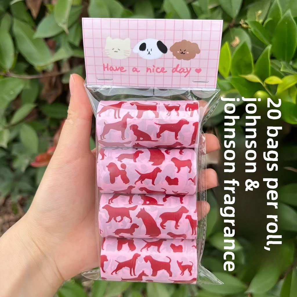 4 Rolls of 80 Thick Dog Feces Bags with Fragrance, Including Cute and Thick Dog Feces Bags, Feces Bags, and Feces Collection Bags