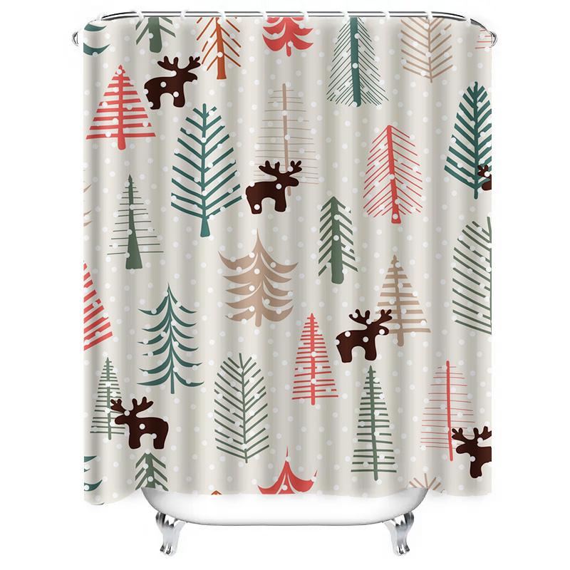 TU Christmas Forest Shower Curtain Woodland Trees Holiday Backdrop Nature Bathroom Decor Festive Deer Pattern Washable Fabric