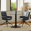 Dining Table Set: Round Table of Tempered Glass In Elegant-Luxurious Style, Black Metal Support