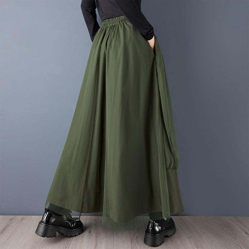 Mesh plus größe Hohe taille vintage Frühling sommer herbst beiläufige lose lange für frau röcke frauen rock