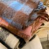 Mohair Cooling Scarf for Women Winter New Versatile Shawl High End Thickened Blue Plaid Scarf