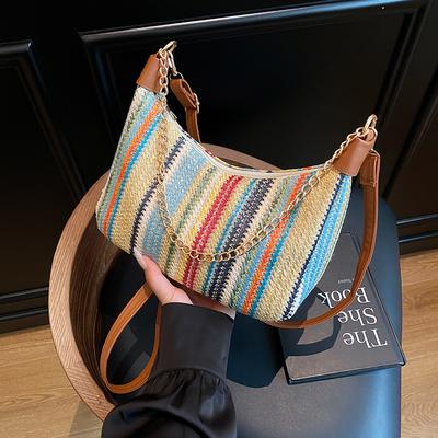 2025 Sommer Design Regenbogen gewebte Tasche Damen neue Mode vielseitige High-Sense Messenger Knödeltasche