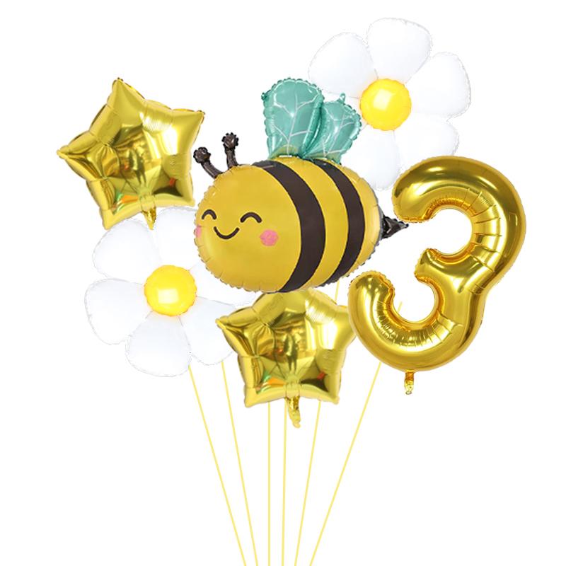 6Pcs Bee Daisy 40Inch Number Foil Balloon Set 1-9 Years Old Birthday Anniversary Graduation Baby Shower Party Decoration