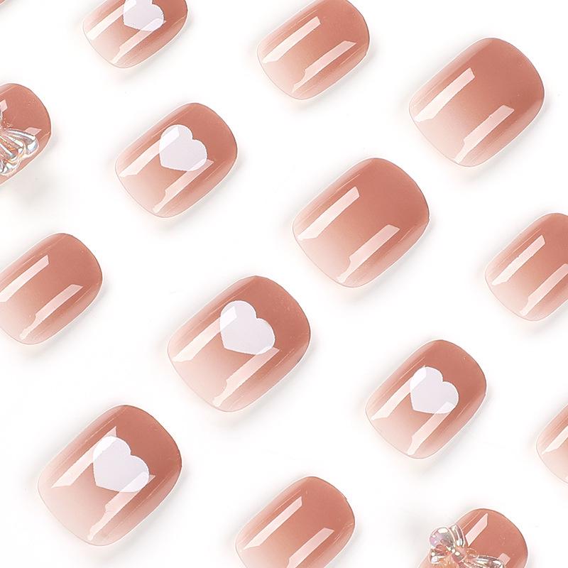 White Heart Bow Press-On Nail Art Tips - Removable and Finished