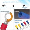 250Pcs Insulated Wire Connectors Crimp Terminal Kit O-Type Wire Lug PVC Round Ring Cold- Pre-Insulated Terminal