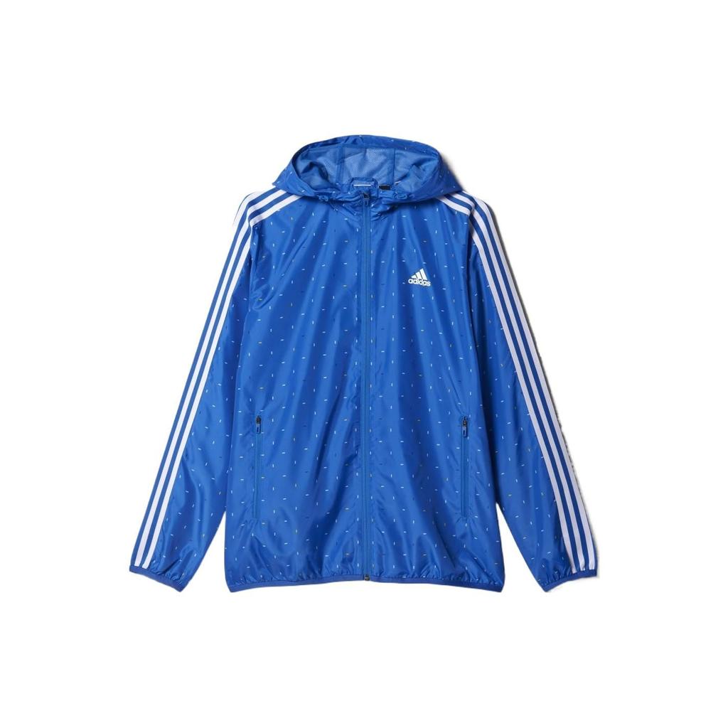 Adidas Classic Triple Stripe Logo Print Hooded Jacket Men Outerwear Blue AY3784