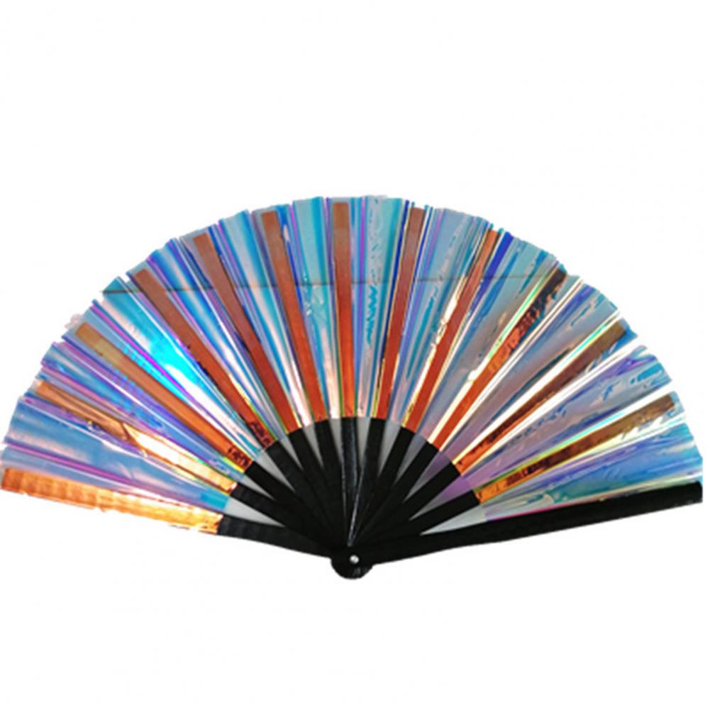 Folding Fan 13 Ribs Burr Free Brilliant Color Transparent Handheld Fan 13 Inch Large Shining Rave Hand Fan Performance Prop