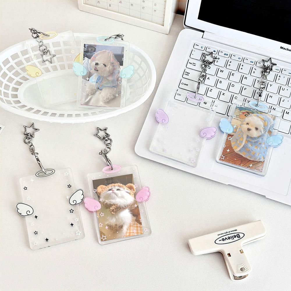 Angel Wings Card Holder K-POP Idol Album Postcard Organizer Clear Acrylic Badge ID Card Holder K-pop Album Binder Photo Frame