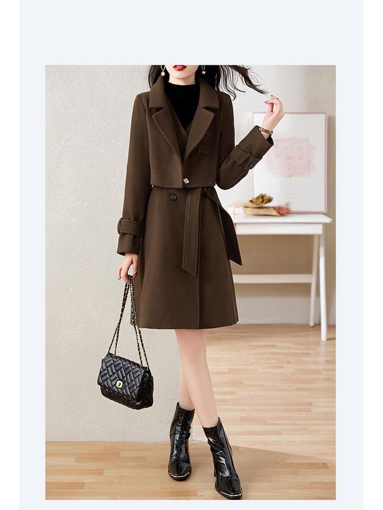 Women's Gray Wool Suit: 2025 Autumn/Winter High-End Fashion Coat Dress Set