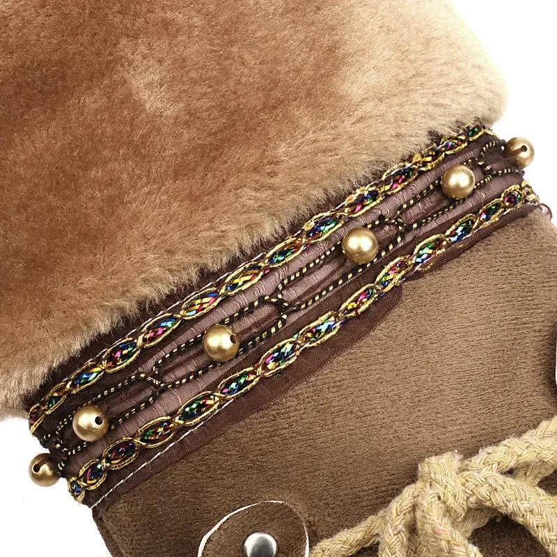 Mujer New Women Boot 2024 Winter New Medium Heel Cotton Boots Wool Ball Tall Boot Warm Student Snow Boots National Knight Boots