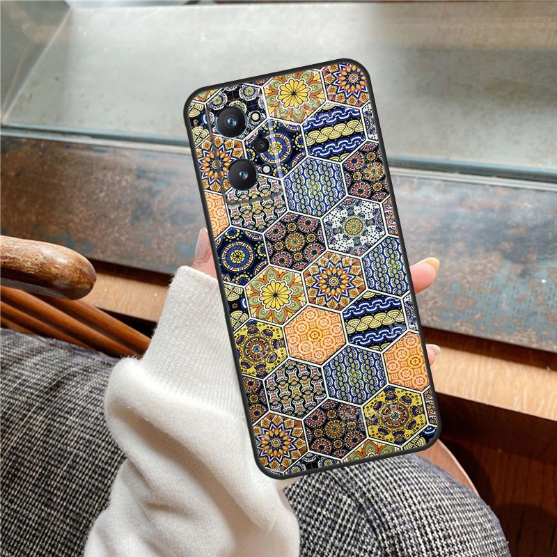 Boho Tile Mosaic Aesthetic Case For Realme 11 12 13 14 Pro Plus C53 C55 C51 C25 C63 C61 C65 C67 C71 C75 GT6 GT7 15 Pro